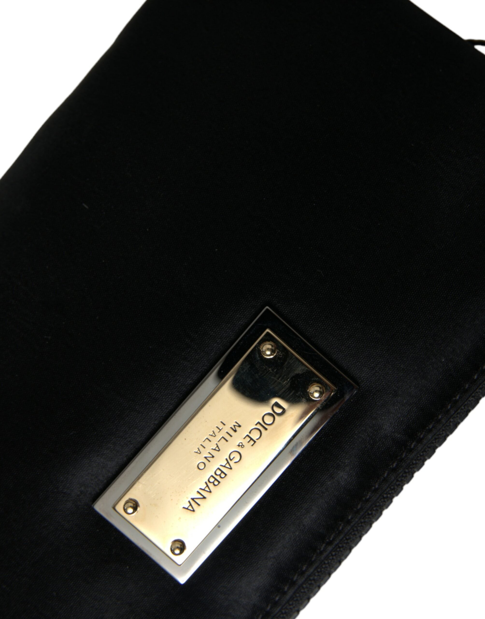 Dolce & Gabbana Black Nylon Logo Plaque Keychain Bag Clutch
